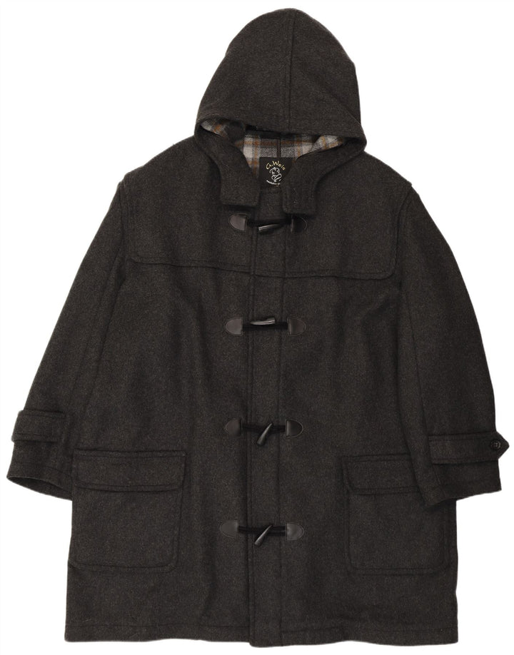 vintage Mens Loose Fit Hoody Duffle Coat UK 50 4XL Laine Grise