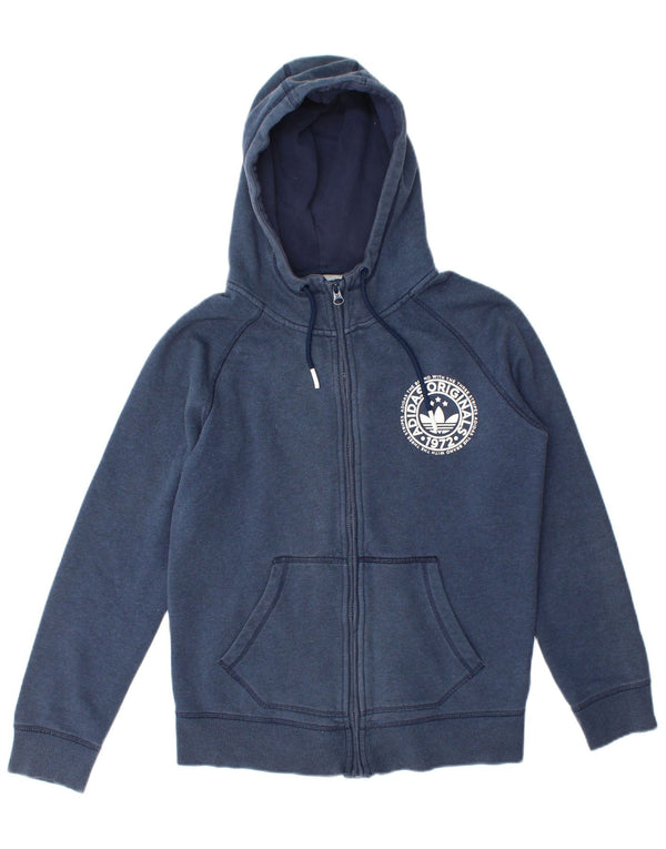 Adidas Pull à capuche zippé graphique pour femme UK 14 Coton bleu marine moyen