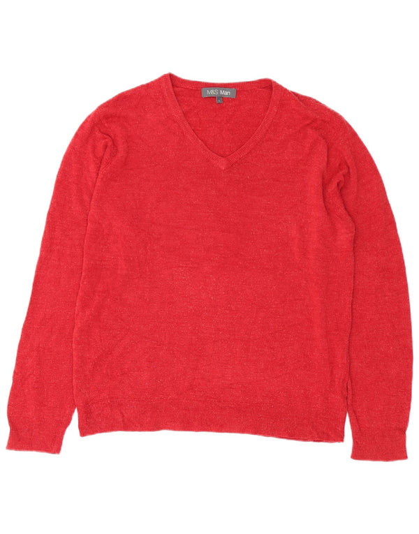 Marks & Spencer Pull col V pour homme en acrylique rouge Taille L