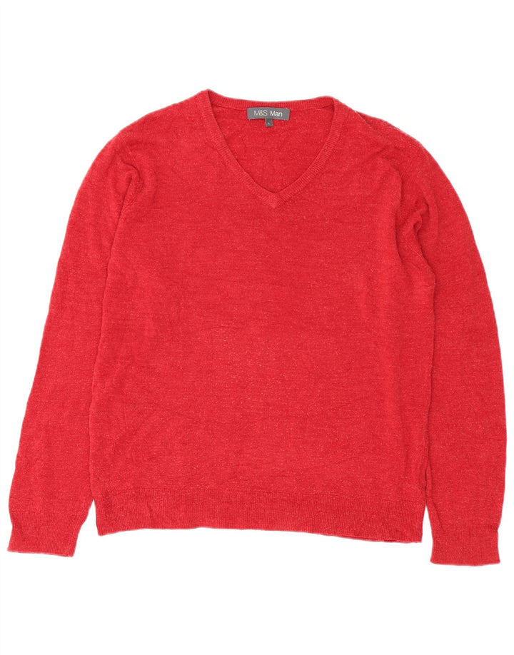 Marks & Spencer Pull col V pour homme en acrylique rouge Taille L