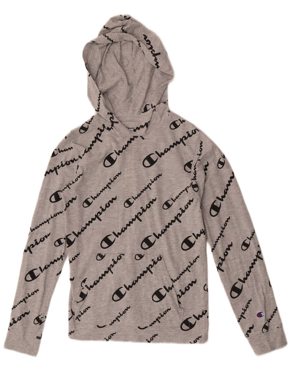 Champion Haut court à capuche graphique à manches longues pour femme UK 14 Large Gris Coton