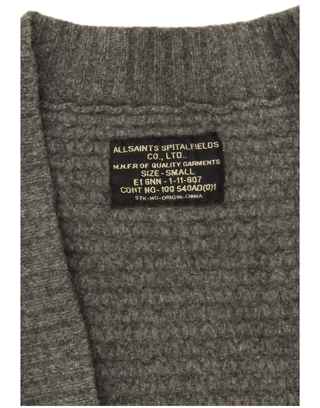 All Saints Pull cardigan ouvert pour femme UK 10 Small Gris Laine d'agneau