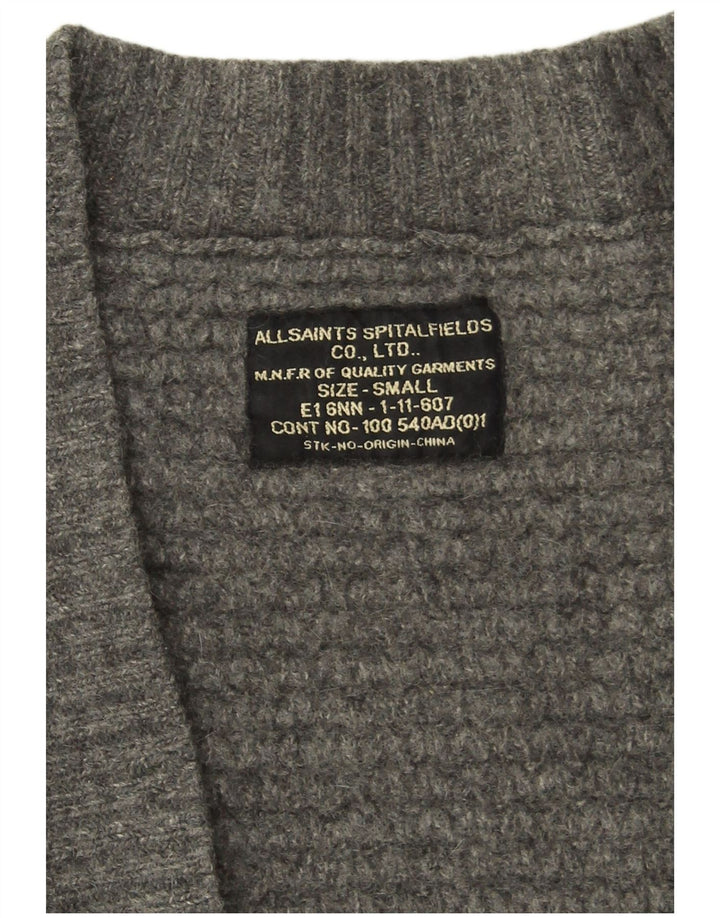 All Saints Pull cardigan ouvert pour femme UK 10 Small Gris Laine d'agneau
