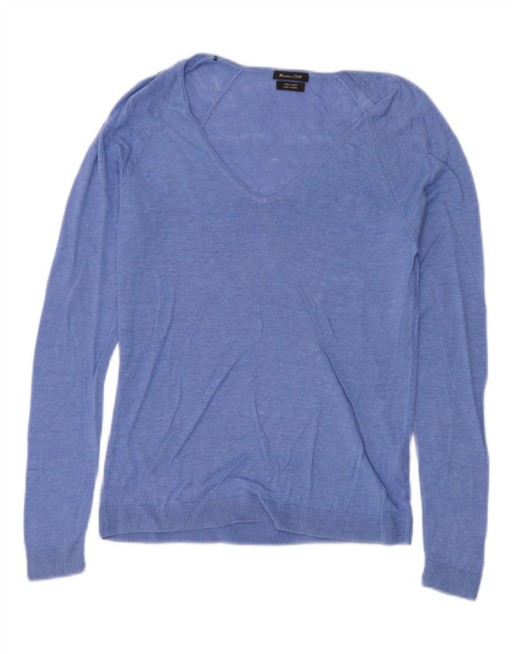 Massimo Dutti Pull col V pour femme UK 12 Lin bleu moyen
