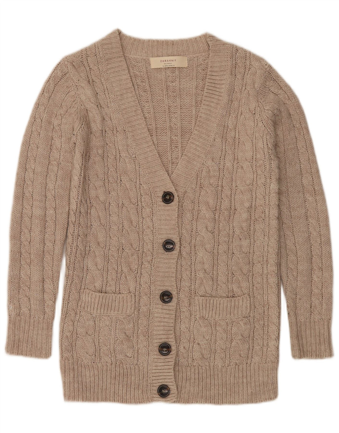 Zara Cardigan Femme Pull UK 14 Acrylique Beige Moyen
