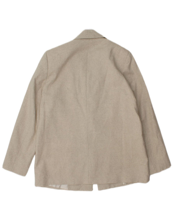Zara Womens 1 Button Blazer Jacket UK 14 Acétate à chevrons beige moyen