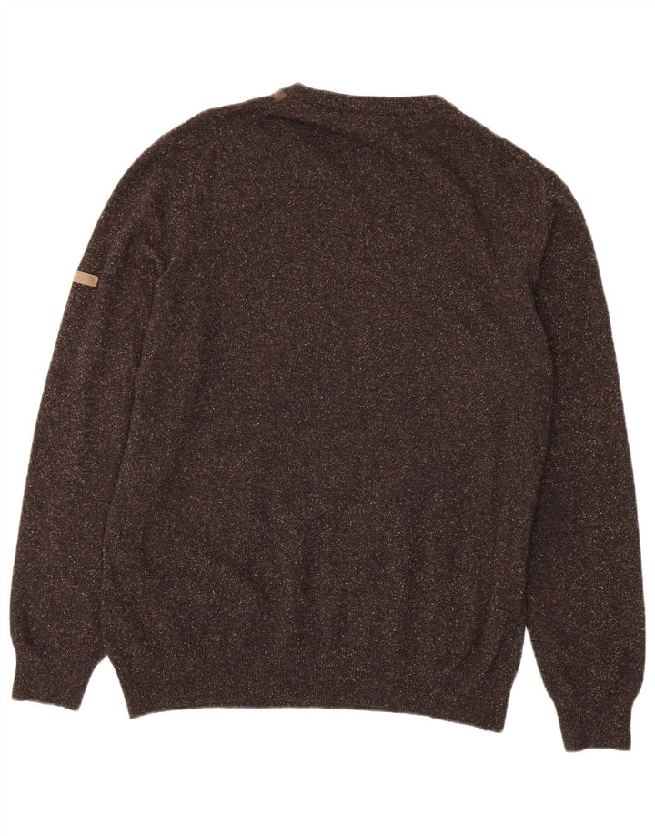 Navigare Pull à col rond pour homme Marron moyen Argyle/Diamond Laine