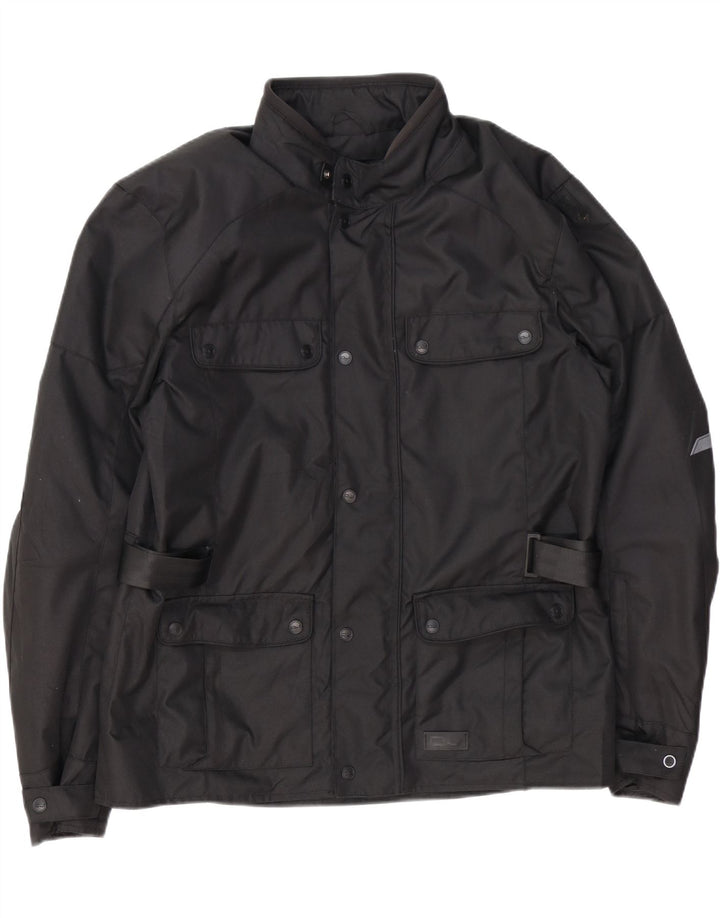 vintage Mens Moto Racer Utility Jacket UK 44 2XL Noir Polyester