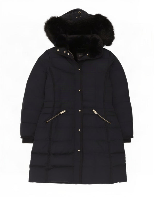 Zara Manteau rembourré à capuche pour femme UK 16 Large Bleu Marine Polyester