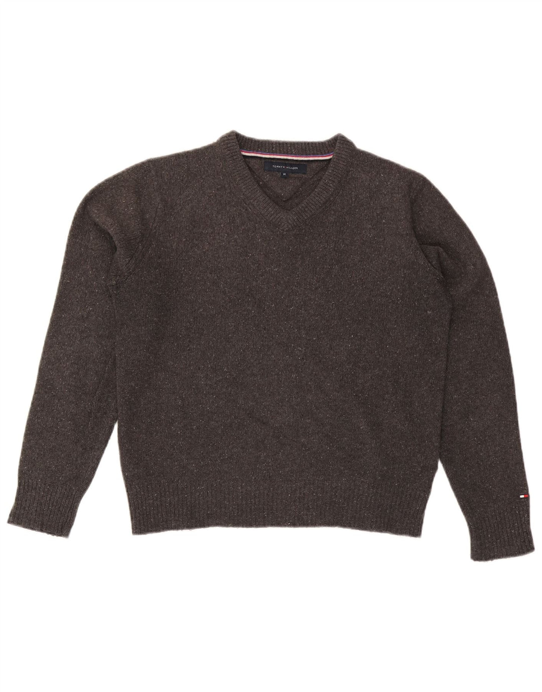 Tommy Hilfiger Pull Col V Homme Gris Moyen Laine Mouchetée