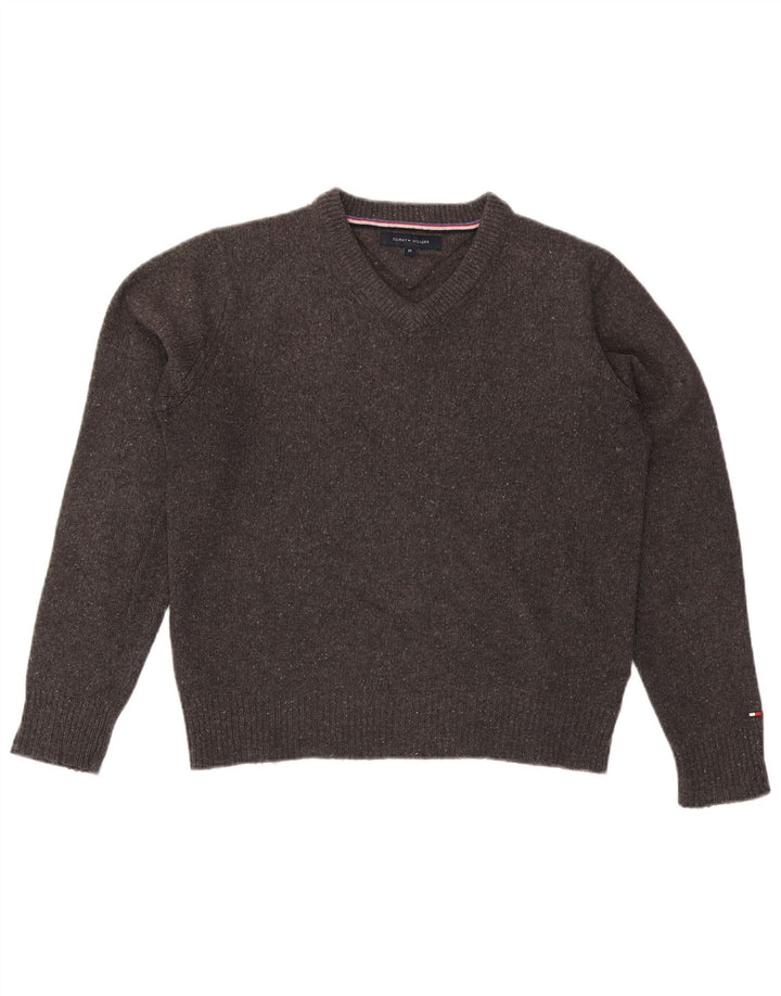 Tommy Hilfiger Pull Col V Homme Gris Moyen Laine Mouchetée