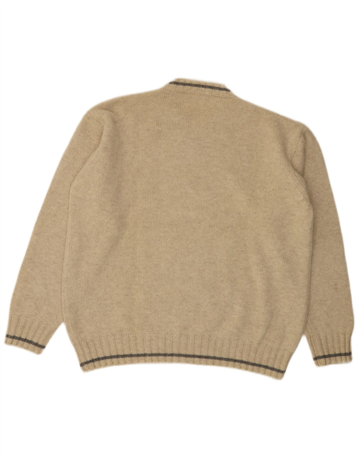 Fred Perry Pull col V pour homme en laine beige Large