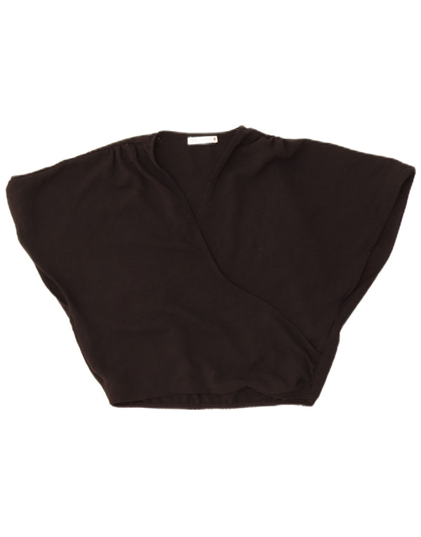 Zara Womens Crop Oversize Blouse Top UK 10 Petit Noir Polyester