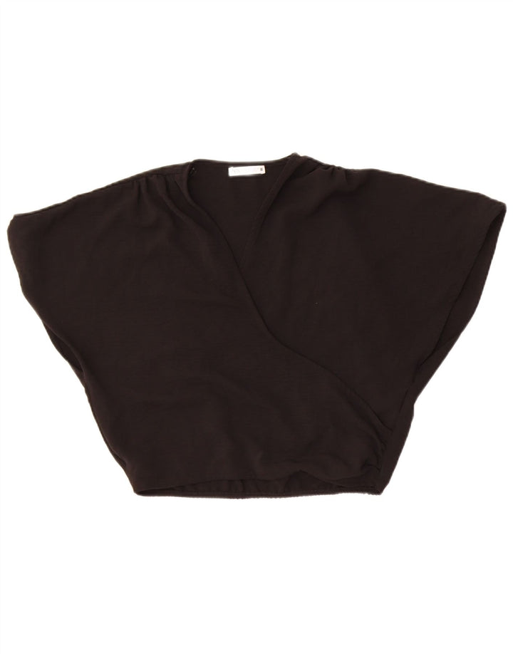 Zara Womens Crop Oversize Blouse Top UK 10 Petit Noir Polyester