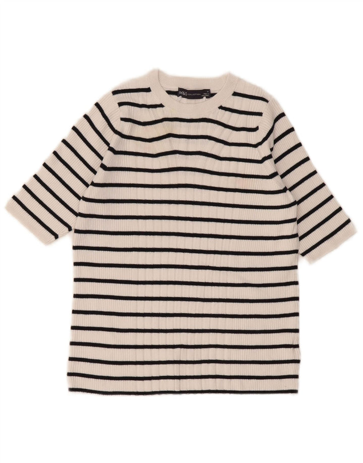 Marks & Spencer Pull ras du cou pour femme UK 12 Medium Blanc rayé