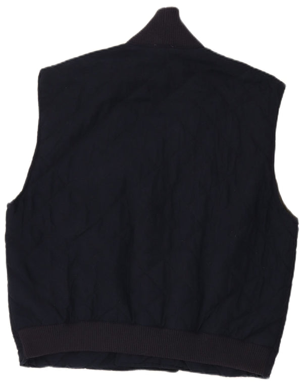 vintage Mens Double Breasted Quilted Gilet UK 40 Grand Bleu Marine Polyester