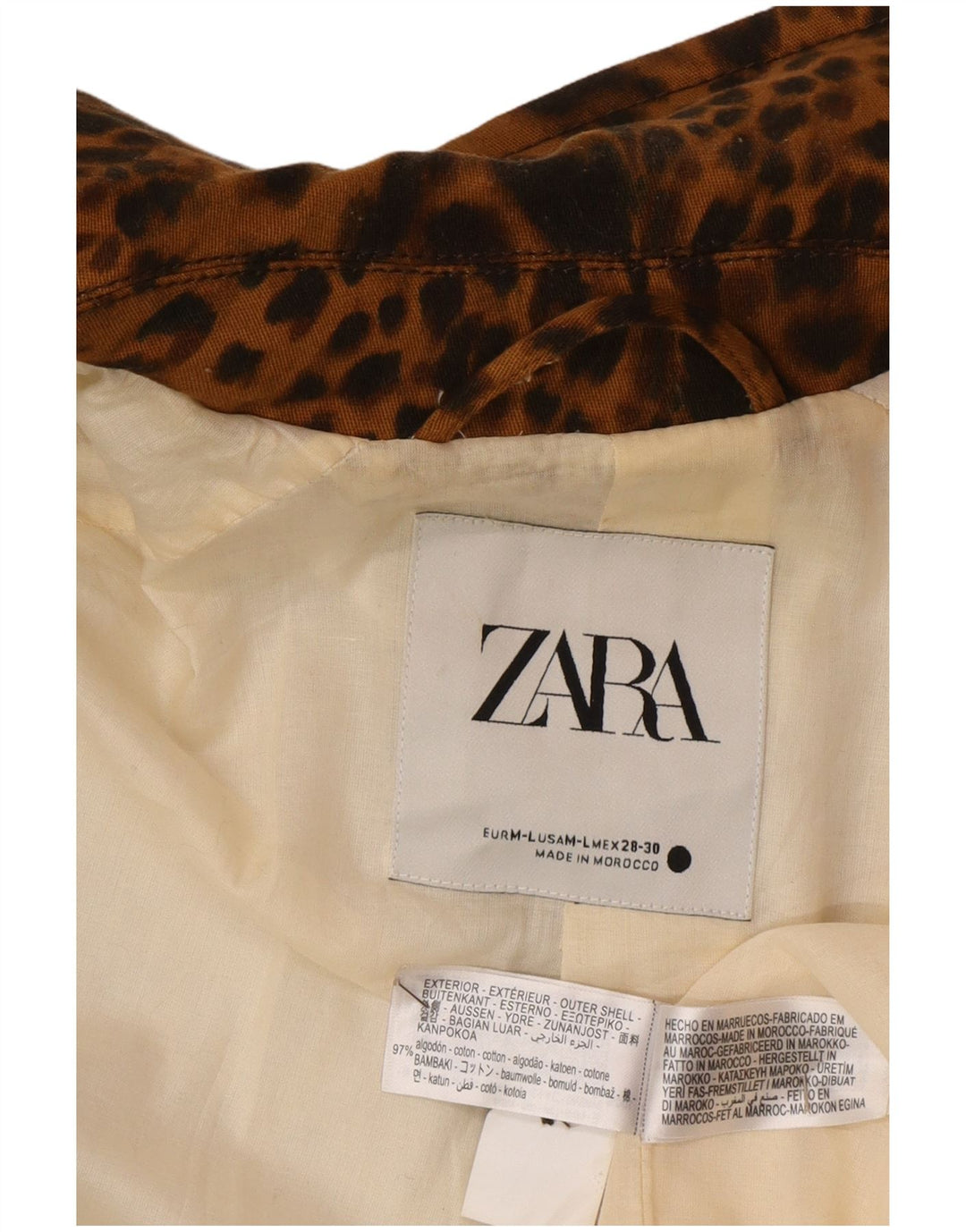 Zara Manteau Oversize Femme UK 14 Marron Moyen Imprimé Animal Coton