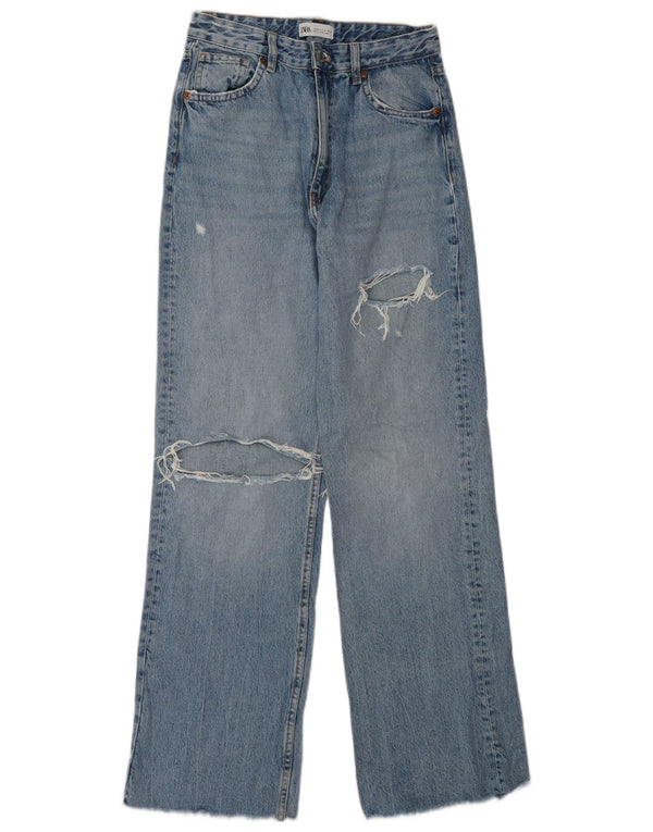 Zara Jean taille haute en détresse pour femme EU 38 Small W28 L34 Bleu Coton