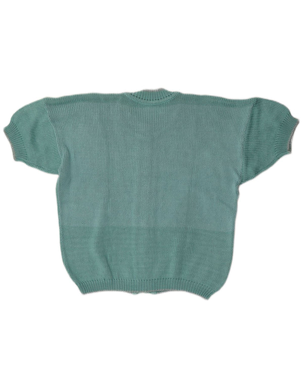 vintage Femme Manches Courtes Cardigan Pull UK 16 Grand Vert