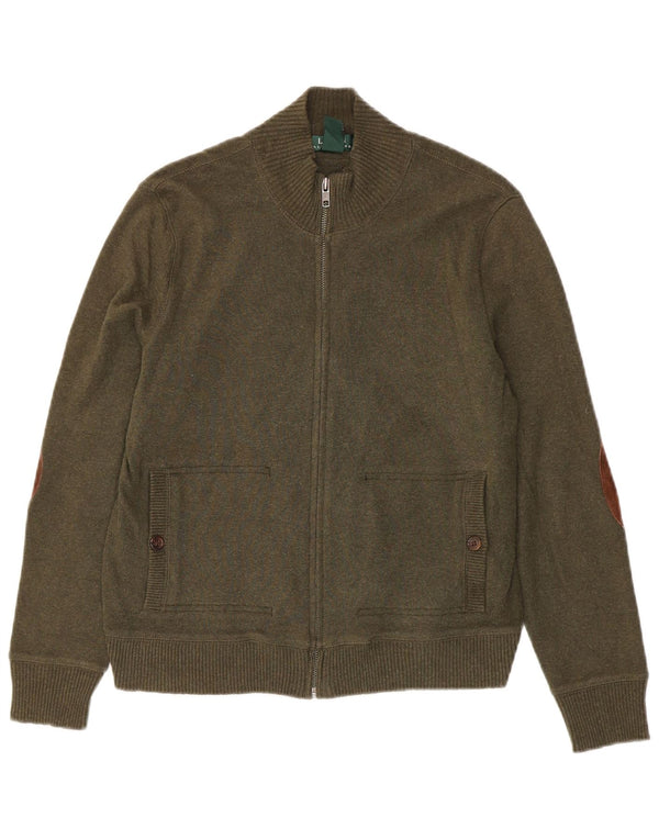 Ralph Lauren Pull Cardigan Femme UK 14 Coton Kaki Moyen