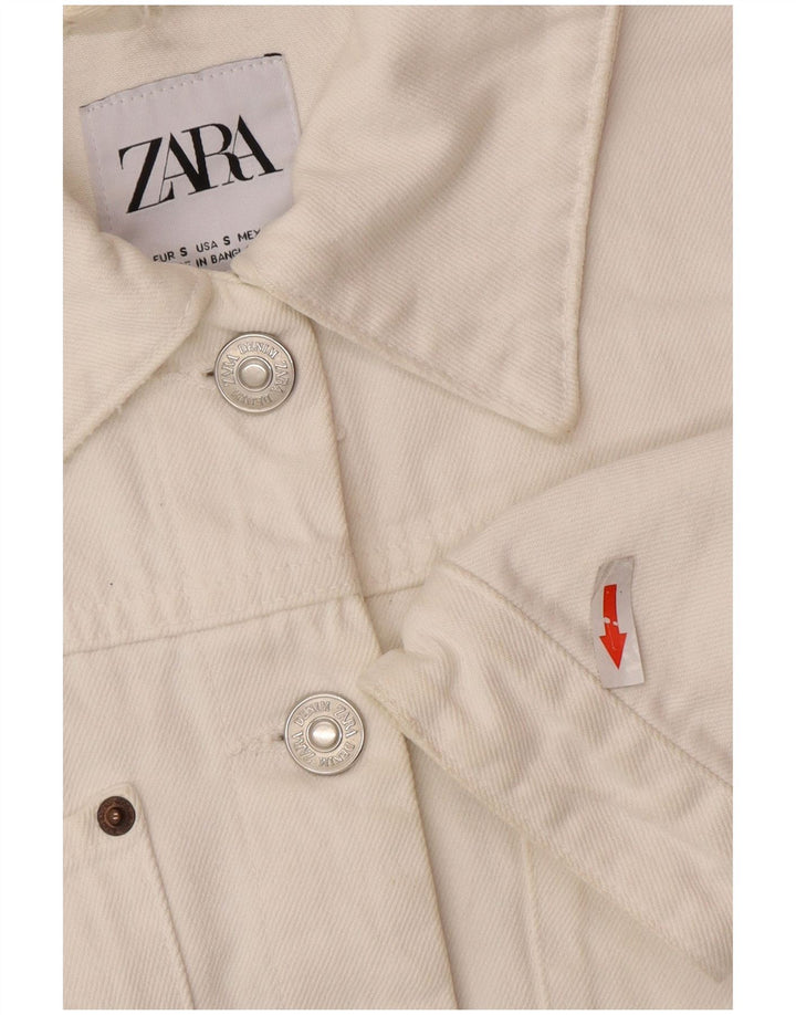 Zara Veste en jean surdimensionnée pour femme UK 10 Petit coton blanc