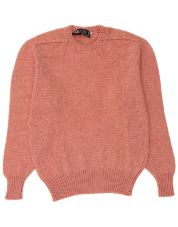 vintage Womens Crew Neck Jumper Pull UK 14 Moyen Rose Nouvelle Laine