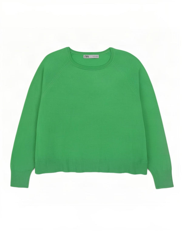 Zara Pull court surdimensionné à col bateau pour femme UK 10 Petit Vert