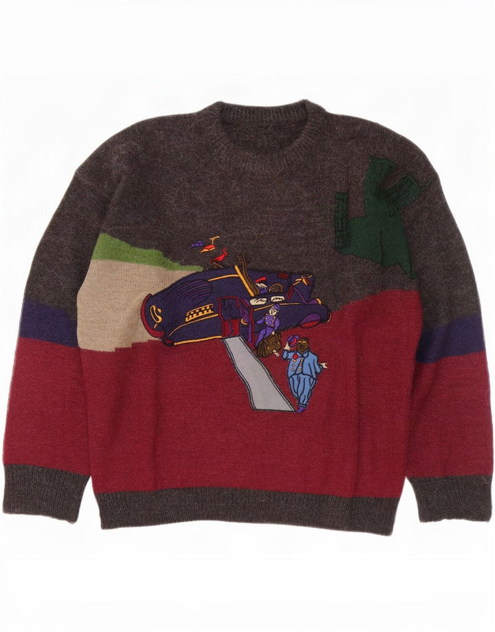 vintage Mens Crew Neck Jumper Pull Grand Multicolore Colorblock