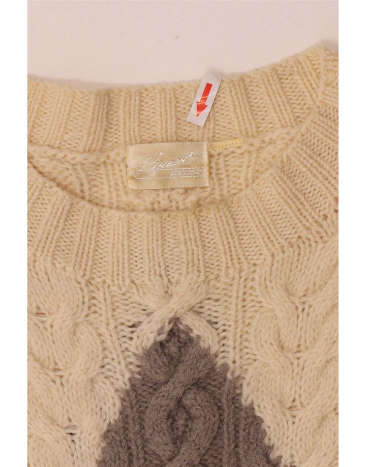 Apart Pull à col rond pour homme en laine blanc cassé à losanges/diamants