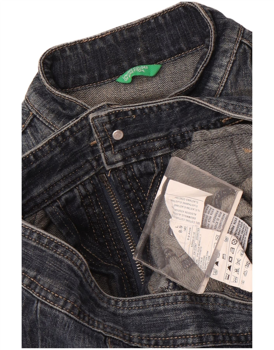 Benetton Veste en Jean Fille 8-9 Ans Large Bleu Marine Coton