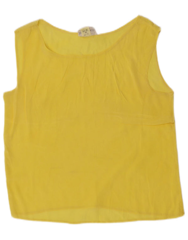 vintage Womens Crop Sans Manches Blouse Top IT 42 Acétate Jaune Moyen