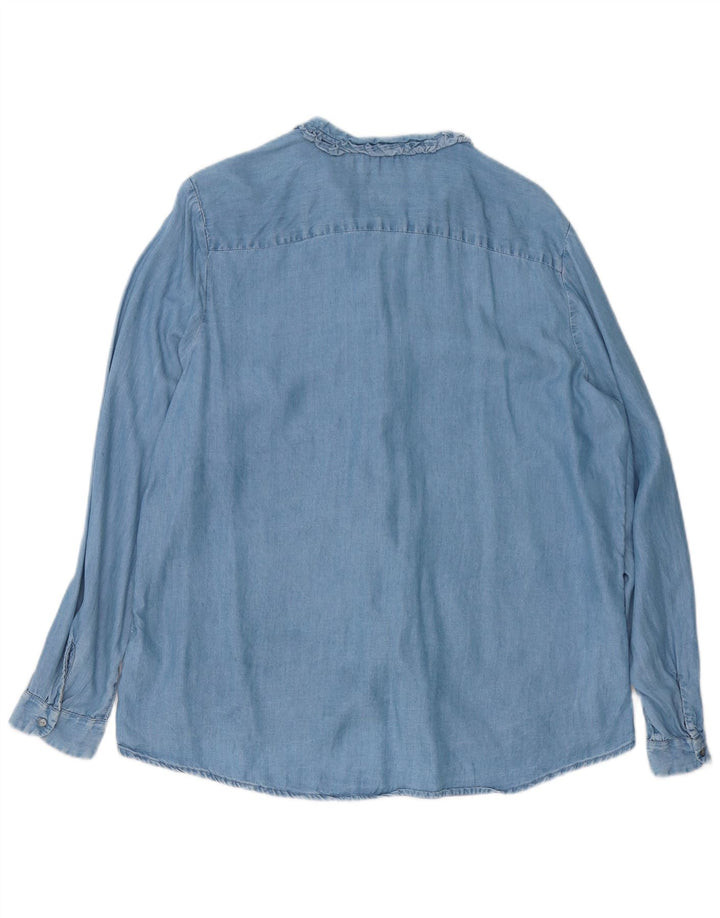 Marks & Spencer Chemise en jean surdimensionnée à volants sur le devant pour femme UK 16 Large Bleu