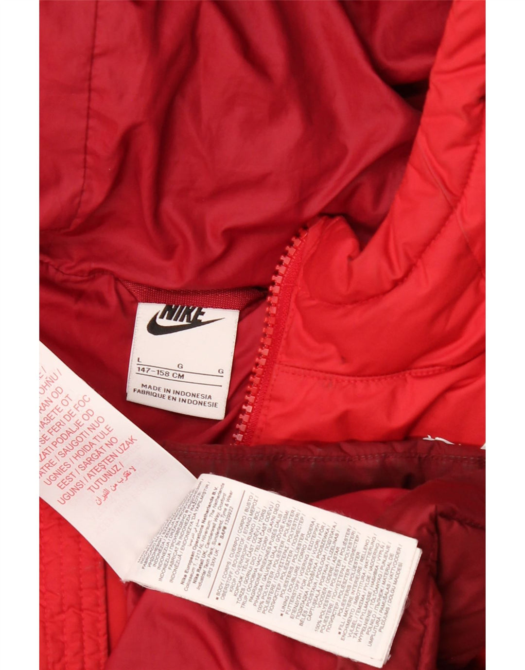 Nike Veste matelassée à capuche pour garçon 12-13 ans Large Rouge Colorblock Polyester