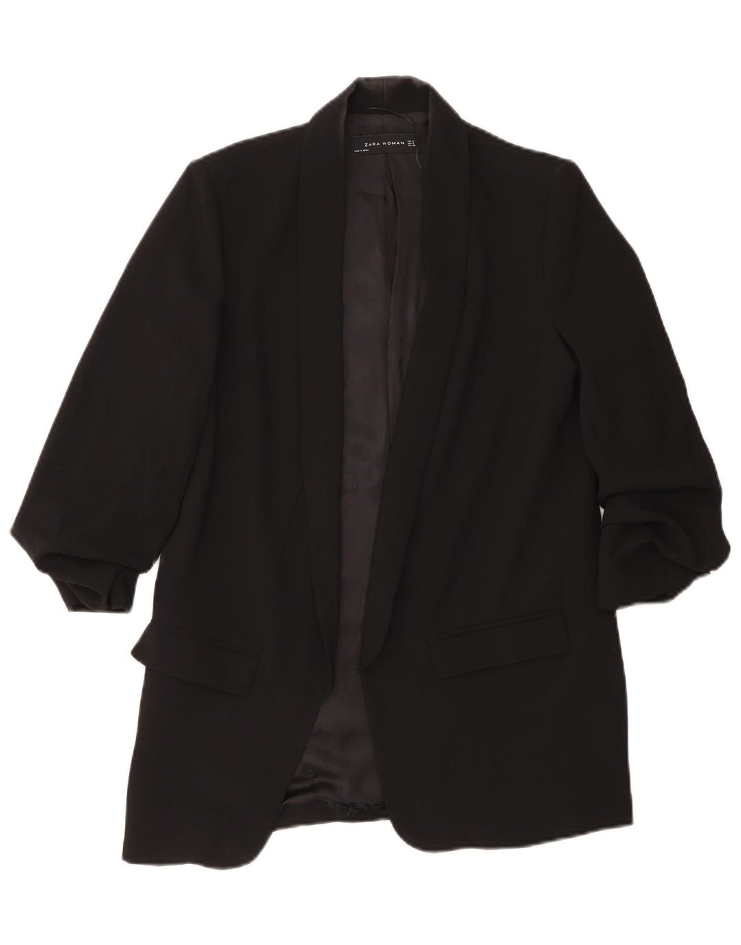 Zara Veste blazer ouverte à manches 3/4 pour femme UK 10 Small Noir Polyester