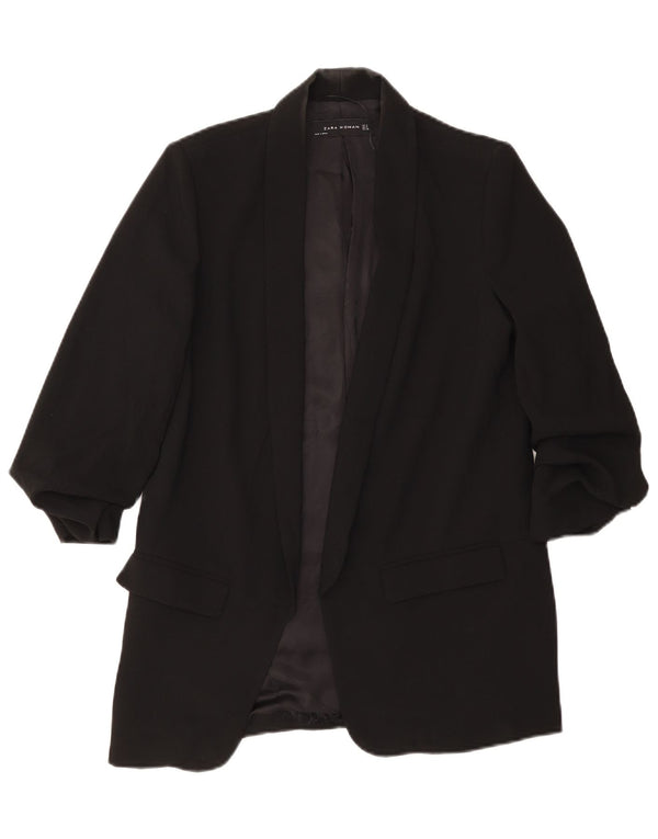 Zara Veste blazer ouverte à manches 3/4 pour femme UK 10 Small Noir Polyester