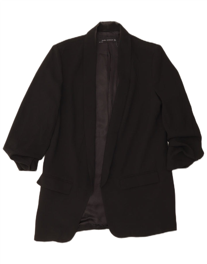 Zara Veste blazer ouverte à manches 3/4 pour femme UK 10 Small Noir Polyester