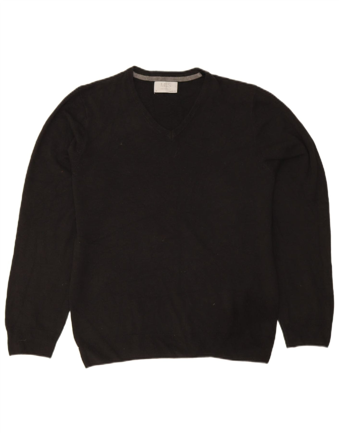 Marks & Spencer Pull coupe classique à col en V pour homme, acrylique noir moyen
