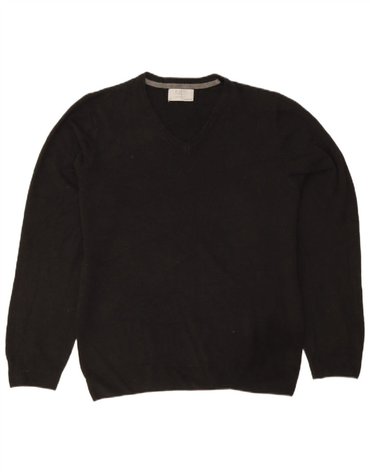 Marks & Spencer Pull coupe classique à col en V pour homme, acrylique noir moyen