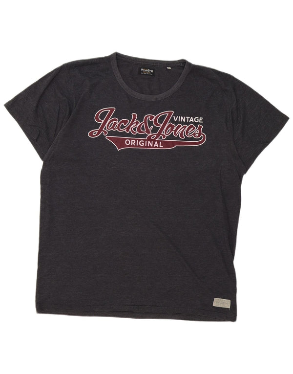 Jack & Jones T-Shirt Graphique Homme Top 2XL Gris Moucheté Coton