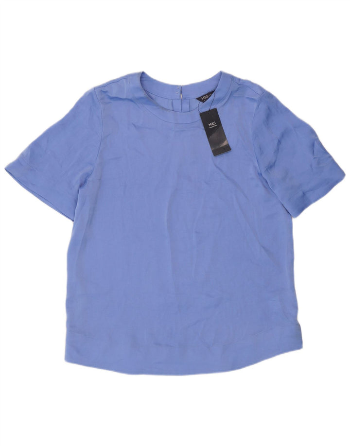 Marks & Spencer Chemisier à manches courtes pour femme UK 10 Petit Bleu Polyester