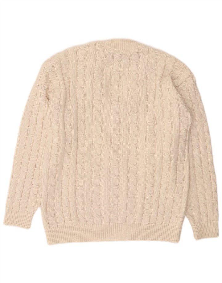 vintage Mens V-Col Jumper Pull Moyen Off White Acrylique