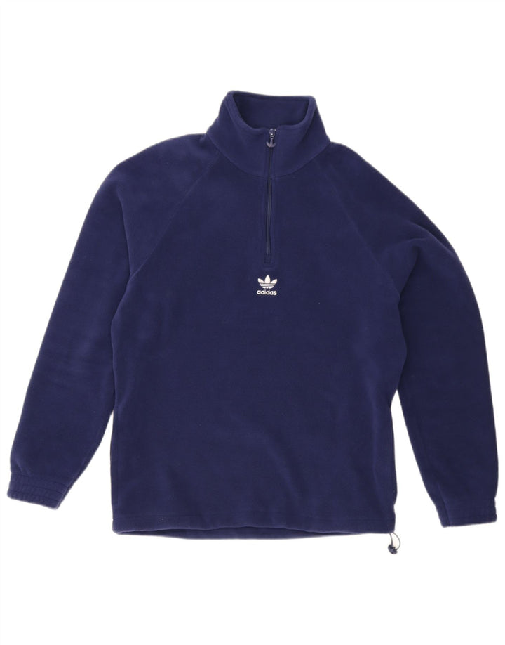 Adidas Pull polaire graphique à col zippé pour homme Petit bleu marine Polyester