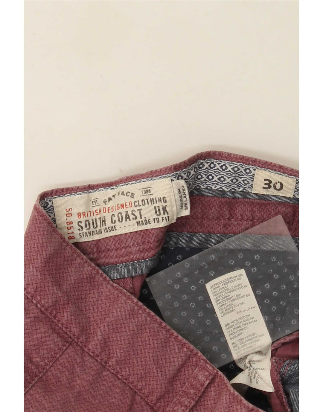 Fat Face Short Chino Homme W30 Coton Tacheté Rose Moyen