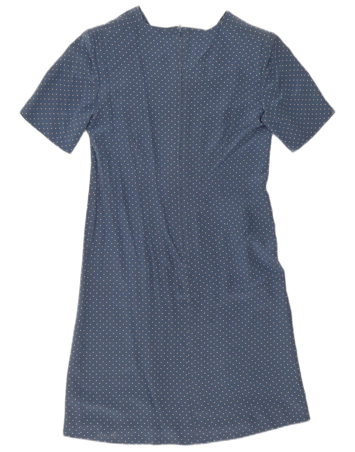 vintage Femme Robe A-Line UK 12 Bleu Moyen Tacheté