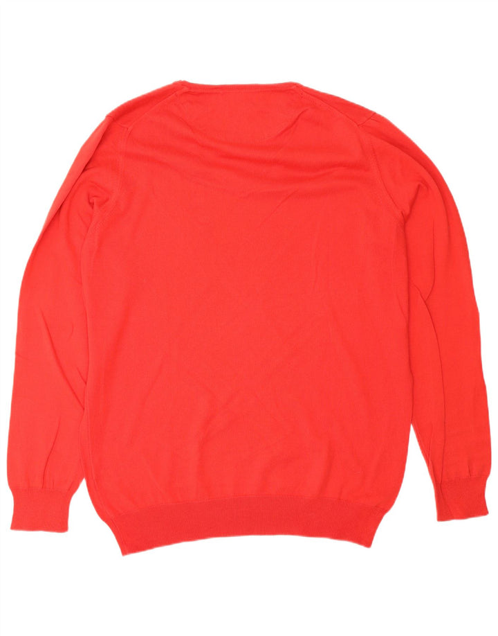 ZARA Pull col V pour homme en coton rouge Large