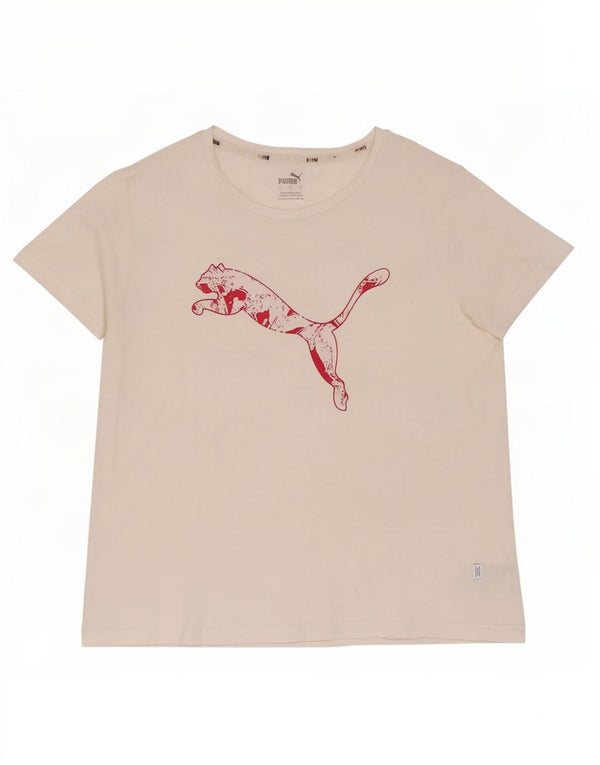 Puma T-shirt graphique pour femme UK 14 Large Blanc Coton