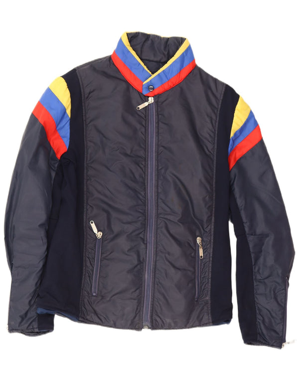 veste de ski rembourrée vintage pour homme taille 50 bleu marine moyen colourblock rétro
