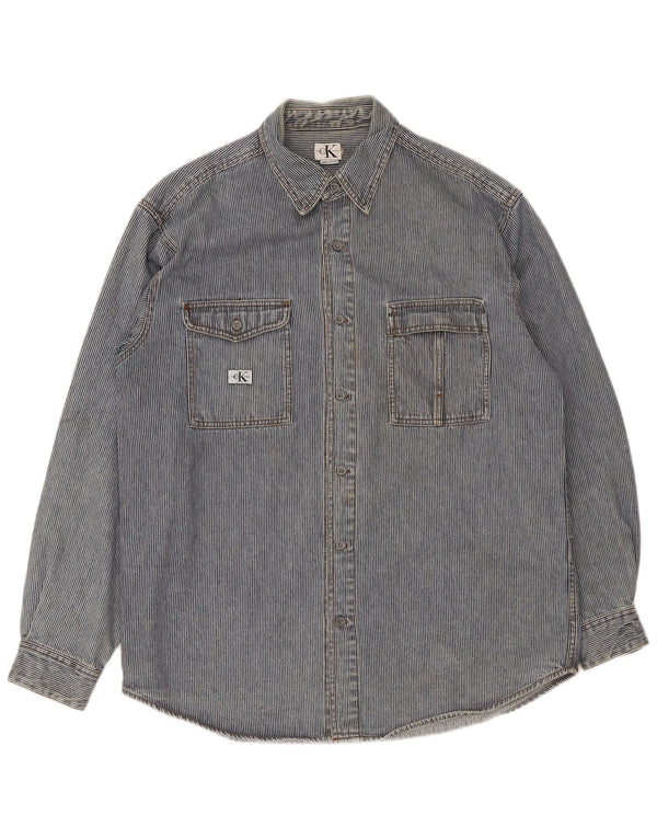 Calvin Klein Jeans Chemise homme en coton à fines rayures bleues