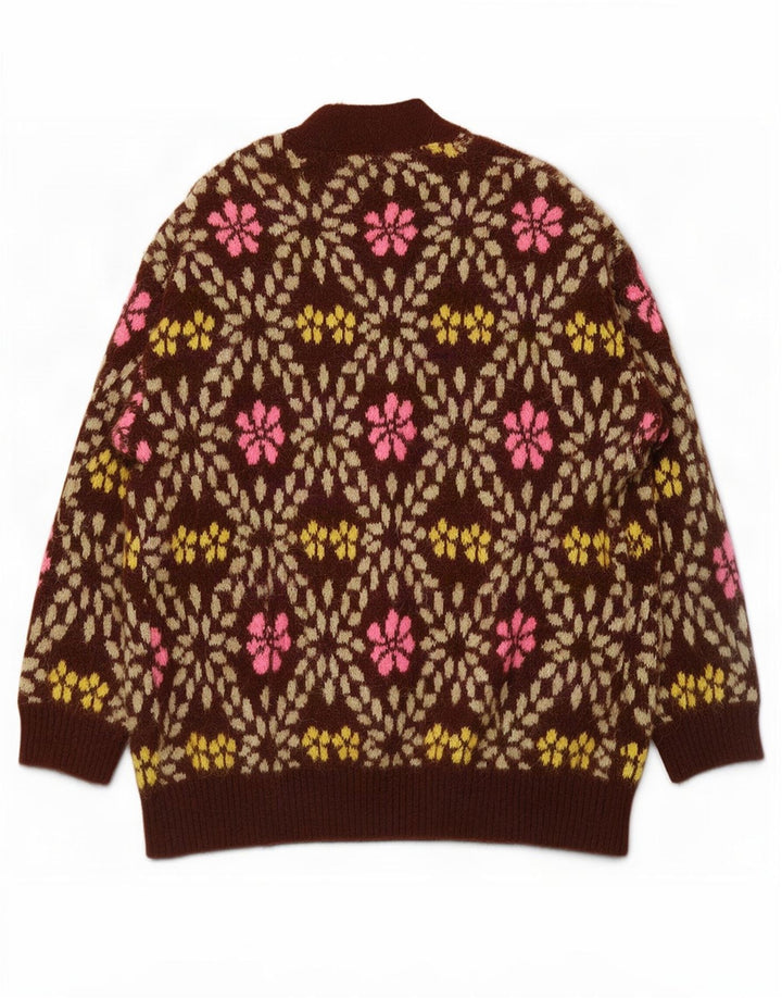 Zara Cardigan surdimensionné pour femme UK 12 en polyester floral marron moyen