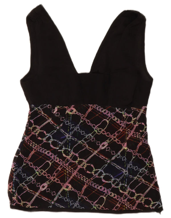 Costume National Chemisier court sans manches pour femme UK 6 XS Noir Géométrique